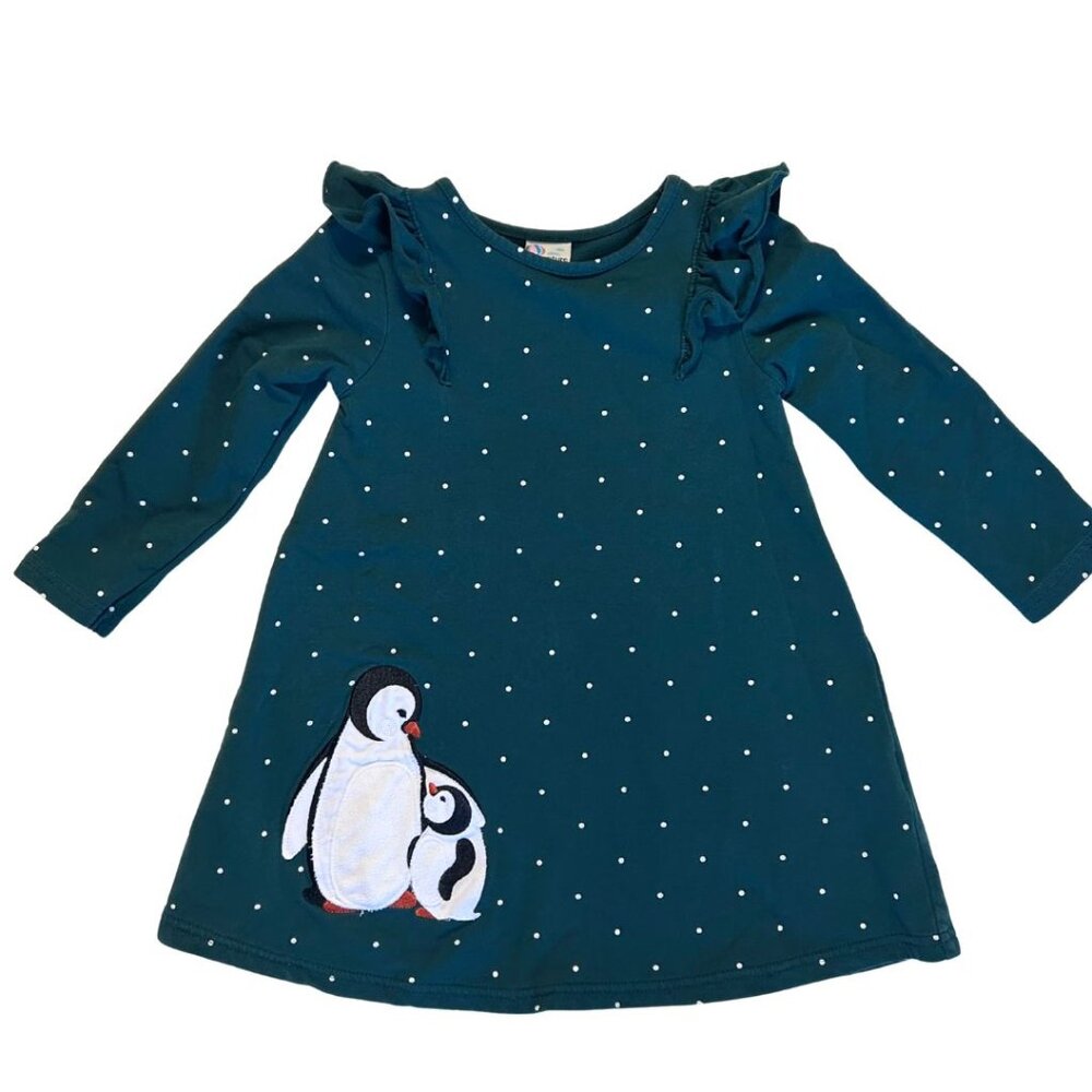 🐧 Forest Green Winter Penguin Dress, size 3T